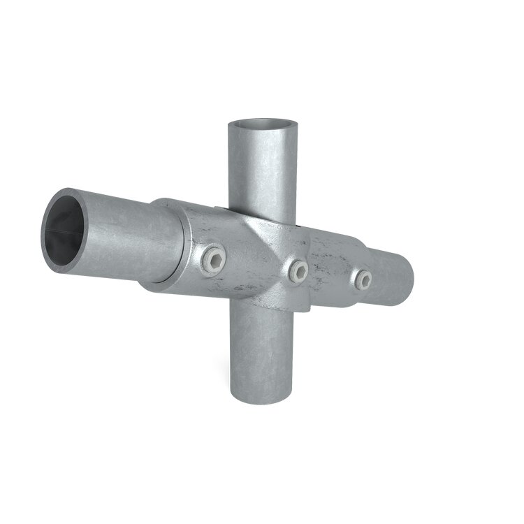 Rohrverbinder Kreuzverbinder variabel Typ 22U aus verzinktem Stahl für 4 Rohre, einstellbar für Gefälle von 11° bis 30°.