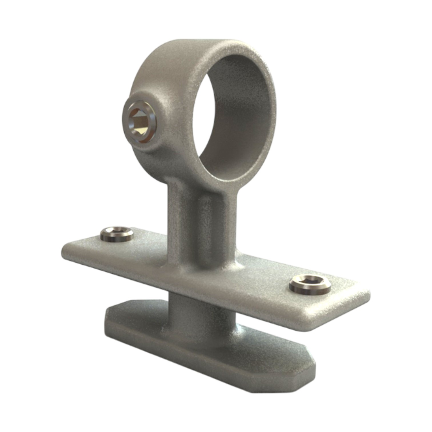 Rohverbinder Containerklemme Ø 48,3mm für Oberseite des Containers - Typ C3449. Eine robuste, silbergraue Metallklemme mit ringförmiger Rohrhalterung und flacher Klemmbasis.