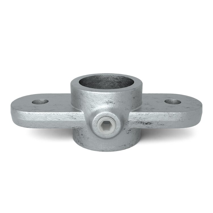 Rohrverbinder Gelenkauge doppelt horizontal Typ 39, silberfarbenes Metall, zur horizontalen Montage von Rohren mit zwei ovalen Befestigungsplatten.