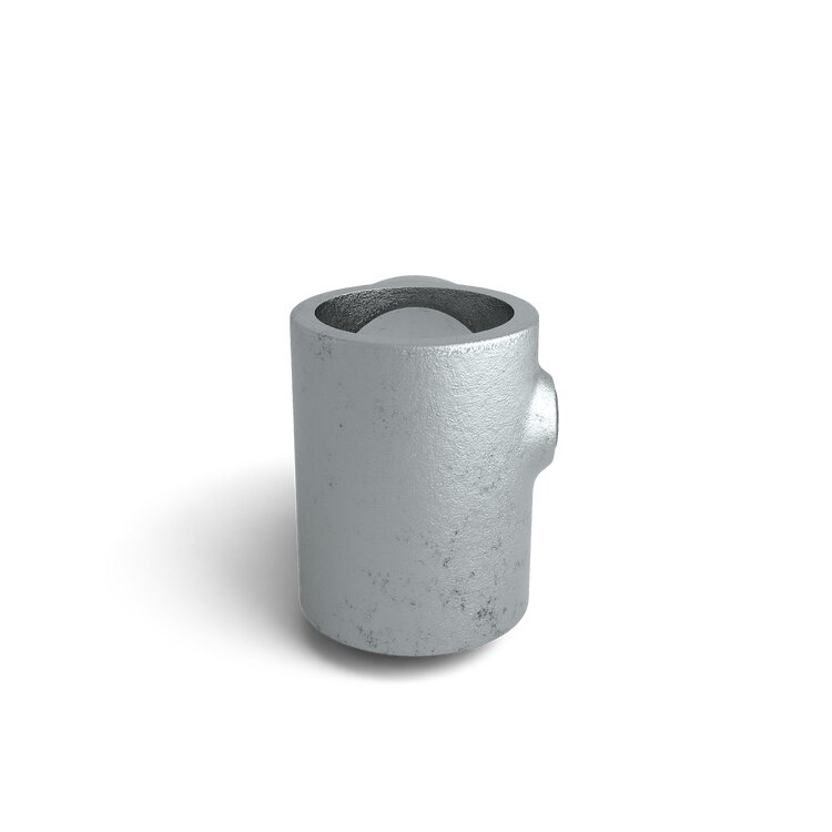 Rohrverbinder T-Verbinder kurz, verstellbar 11°-30° Typ 7U, aus grauem Metall, Seitenanschluss für Winkelverstellung.