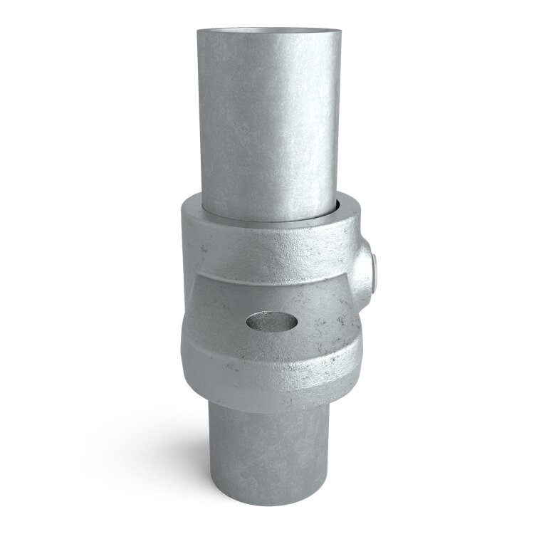 Rohrverbinder Gelenkauge doppelt horizontal Typ 39 aus silbernem Metall, ein Gelenkverbinder für Rohre, frontal auf weißem Hintergrund dargestellt.