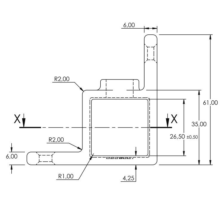 Rohrverbinder Ösenteil 90° mit Doppellasche, quadratisch | 25x25 oder 40x40 - Typ 57S Rohrverbinder Ösenteil 90° mit Doppellasche, quadratisch | 25x25 oder 40x40 - Typ 57S