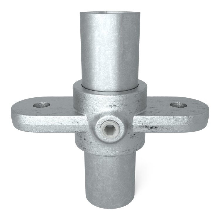 Rohrverbinder Gelenkauge doppelt horizontal Typ 39 aus verzinktem Metall, mit vertikalen Rohraufnahmen und seitlichen Befestigungsösen.